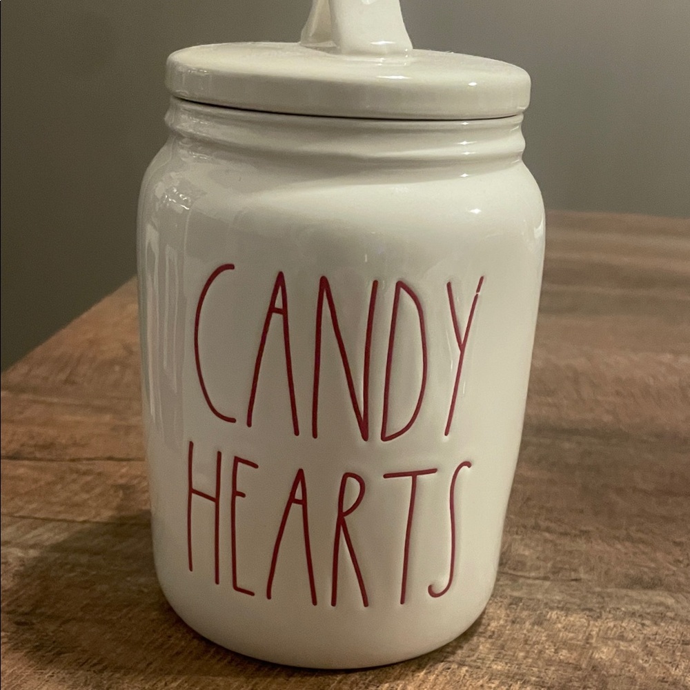 Rae Dunn White and Red Candy Hearts Jar